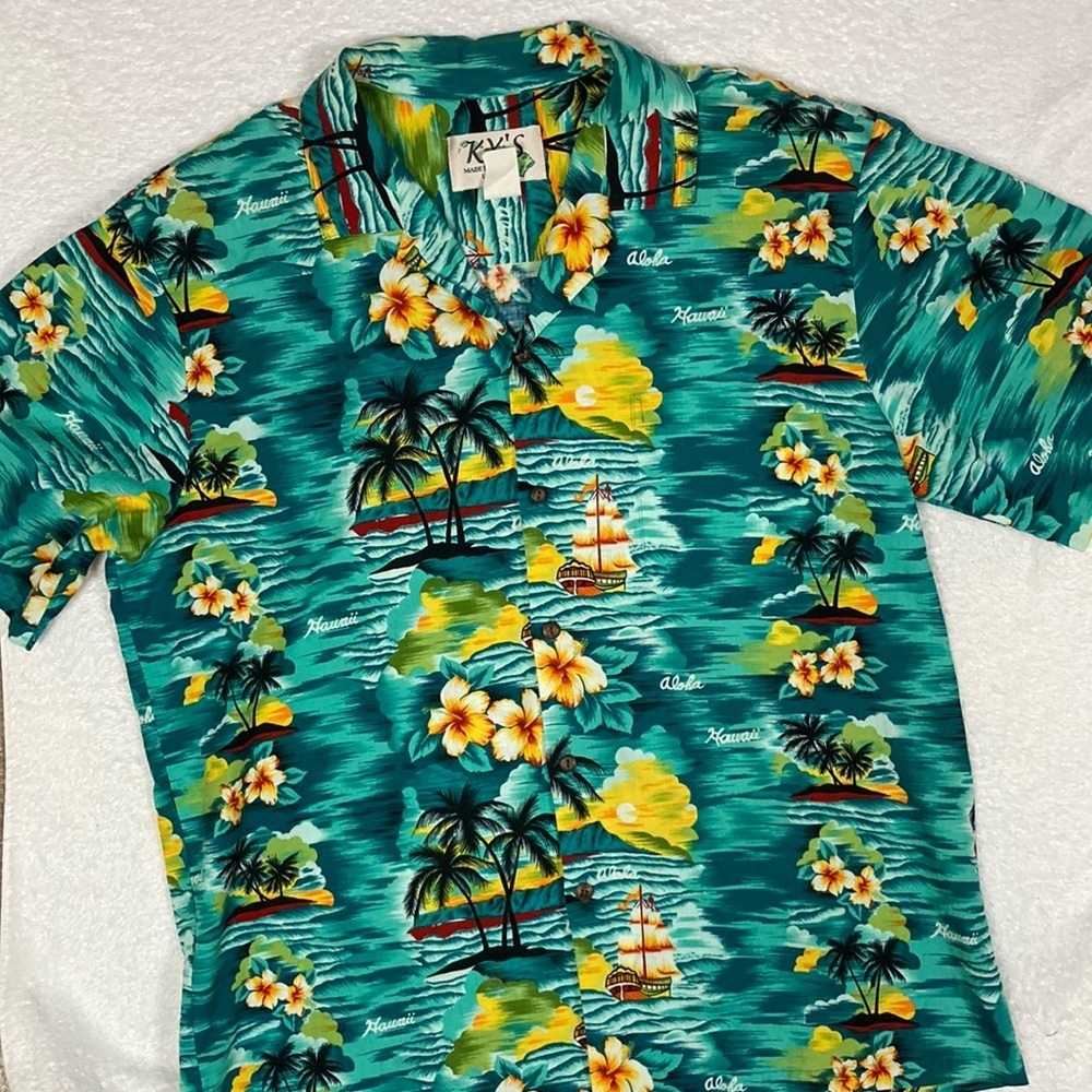 Ky’s Hawaiian large short sleeve button down teal